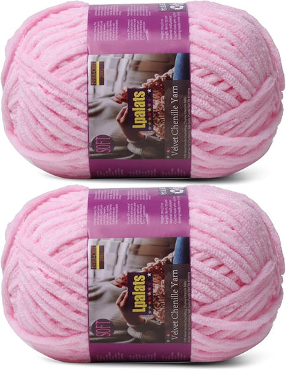 Chunky Chenille Yarn for Crocheting - 2x200g Baby Blanket Yarn for Crocheting Soft - 350 Yards Fluffy Thick Plush Yarns for Knitting Blankets Amigurumi (2, Pale Pink)