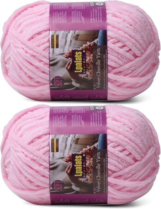 Chunky Chenille Yarn for Crocheting - 2x200g Baby Blanket Yarn for Crocheting Soft - 350 Yards Fluffy Thick Plush Yarns for Knitting Blankets Amigurumi (2, Pale Pink)
