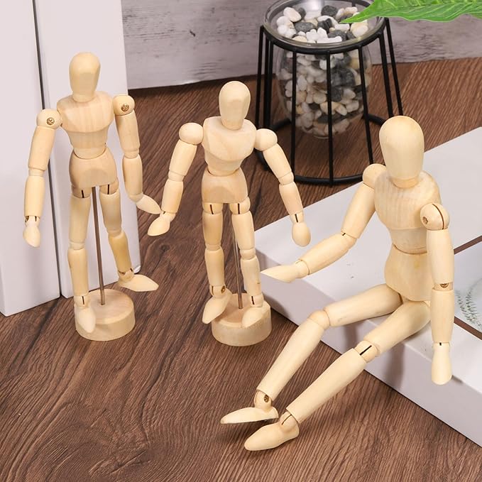 PATIKIL 5.5" Wooden Mannequin Figure, Artist Drawing Manikin Model Flexible Movable Jointed Sketching Lay Figure for Painting Drawing Decoration