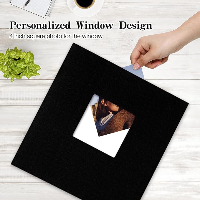 potricher Large Photo Album Self Adhesive 4x6 5x7 8x10 Pictures Linen Cover 80 Blank Pages Magnetic DIY Scrapbook Albums with A Metallic Pen (Black)