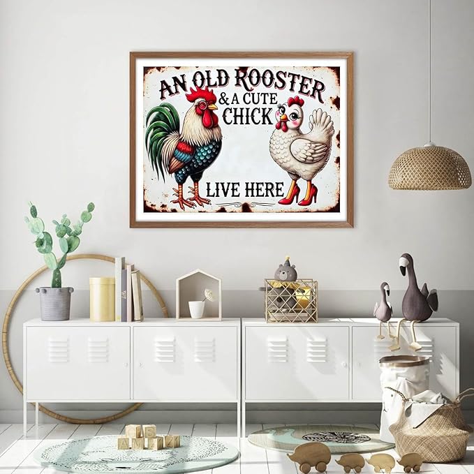 MjhRcll Chicken Stamped Cross Stitch Kits,Chicken Embroidery Starter Kit for Adult Beginners,Animals Cross Stitch Kits for Adults 12×16 Inch