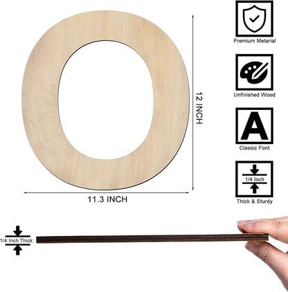 12 Inch Wooden Letter O, 1/4 Inch Thick Large Unfinished Wood Letter for Home Wall Decor, DIY Crafts