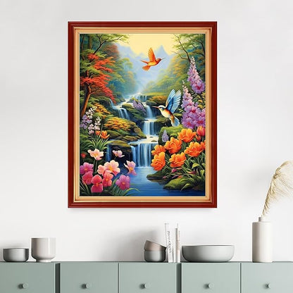 Dimensean Stamped Cross Stitch Kits Full Range of Embroidery Patterns Starter Kits for Beginners Adult DIY Cross Stitches Needlepoint Kits 11CT-Colorful Flower Waterfall 16x20 inch
