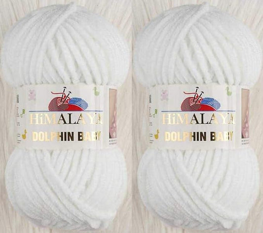 2 Skein/Pack Himalaya Dolphin Baby Chenille Yarn, Each Ball 100 gr (3.5 oz), 120 m (132 Yards), 100% Polyester, Super Bulky Baby Blanket Velvet Amigurumi Yarn, 80301 - Snow White