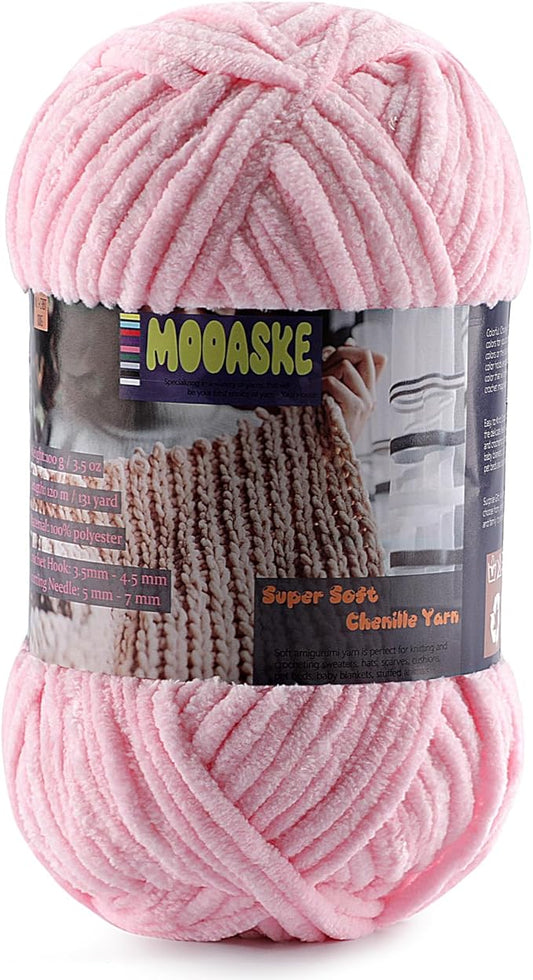 Baby Blanket Yarn for Crocheting - Soft Velvet Fluffy Chenille Yarn for Knitting Amigurumi Making Scarves, Doll - 100g/3.5oz 131 Yards Thick Plush Yarns (1, Light Pink)