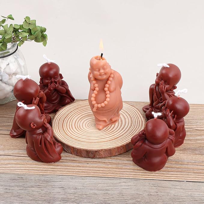 Grainrain 3D Buddha Silicone Candle Mold Decorated Pillar Candle Mould Handcrafted Silicone Molds for Candle Wax Resin Gyspum Crafts Making (SXY119)