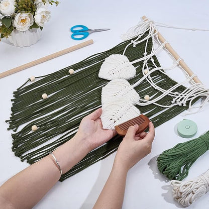 FREEBLOSS DIY Macrame Leaf Wall Hanging Beginners Macrame Kit Leaf Woven Tapestry Feather Wall Hanging DIY Macrame Kit for Adults Birthday Gift (Green Tassels)