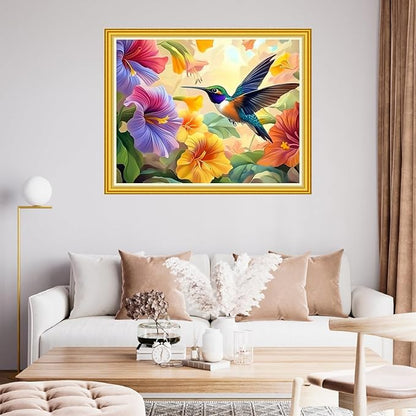 Fanxvivy Stamped Cross Stitch Kits for Beginners Full Range of Cross Stitching Preprinted Embroidery Kits for Adults, 11CT Embroidery Pattern Needlepoint Kits-Hummingbird Flowers 16x20 inch