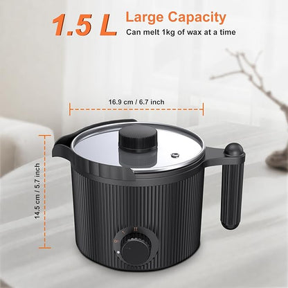 venpow Candle Wax Melter with Pour Spout, Candle Making Kit for Adult Beginners, 1.5L Large Capacity, for Making Candles and Soaps, Kit Includes Wax Melting Pot and Stirring Spoon - Black