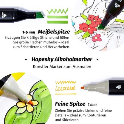 Hopesky 168 Colors Alcohol Markers - Dual Tip Permanent Art Markers Set for Coloring Drawing Painting, Fine and Chisel Tip Alcohol Based Pens with Carrying Case for Adult Artists