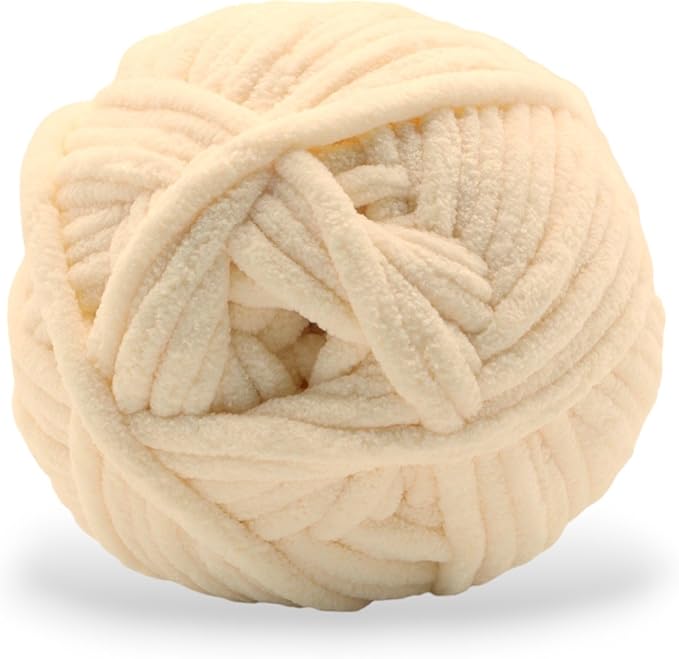 Okey Dokeys 300g Jumbo Velvet Chenille Yarn 7 Jumbo – Plush, No-Fray, Durable Plushies, Posh Soft Crochet Projects Beginner Friendly (130 yds) (Vanilla Cream White (111), 1 Pack (17.90/Skein))