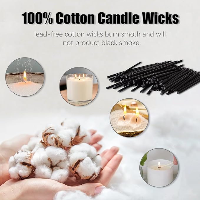 Pearled Candle Cotton Wicks 300-Pack for Sand Candles Making - 2Inch Metal-Free and Lead-Free Refill Sand Wax Wick for Candle Making DIY (Black)