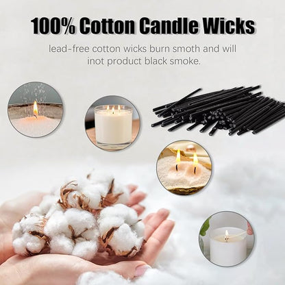 Pearled Candle Cotton Wicks 500-Pack for Sand Candles Making - 2Inch Metal-Free and Lead-Free Refill Sand Wax Wick for Candle Making DIY (Black)