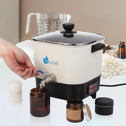 Yuuchail Wax Melter for Candle Making, 7Qts Large Wax Melting Pot with Digital Display & Non-Stick Tilted Bottom Easy Clean Up for Craft or Business