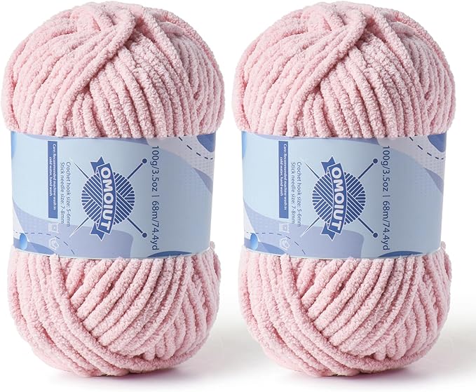 Chunky Chenille Yarn for Crocheting，Baby Yarn for Crocheting Soft Blankets，Bulky Yarns for Crochet Amigurumi，2×100g (2×74.3yds) Fluffy Velvet Yarns for Hand Knitting (2 Pink)