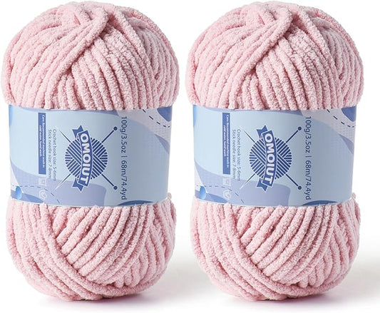 Chunky Chenille Yarn for Crocheting，Baby Yarn for Crocheting Soft Blankets，Bulky Yarns for Crochet Amigurumi，2×100g (2×74.3yds) Fluffy Velvet Yarns for Hand Knitting (2 Pink)