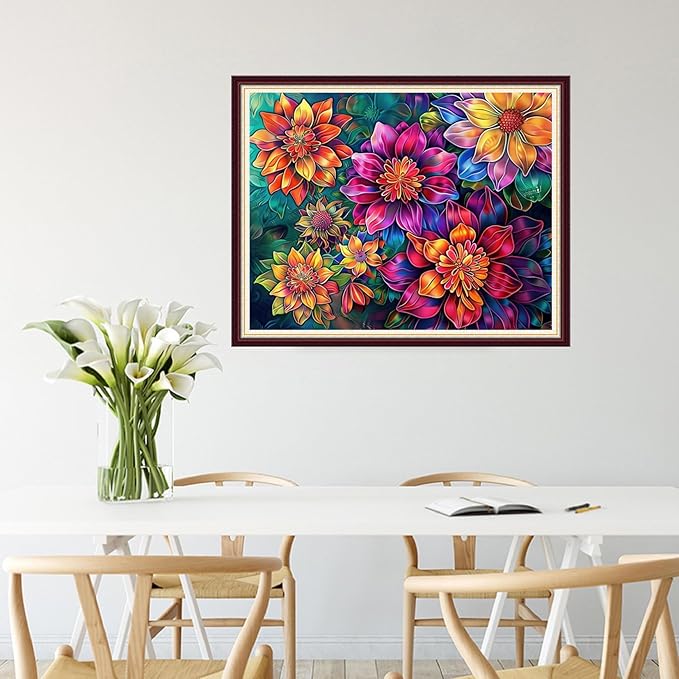 Joycasa Stamped Cross Stitch Kits for Beginners Full Range of Cross Stitching 11 CT Printed Cross Stitch Kit for Adults Cross-Stitch Patterns Needlepoint Kits-Magical Flowers 16x20 inchs