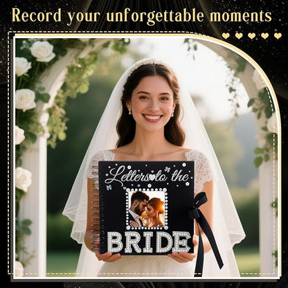 Fullhawl Letters To The Bride Scrapbook 8x8 Inch Bride Memory Book DIY Wedding Photo Album with Stickers and Markers for Wedding Engagement Bridal Shower Gifts Party Supplies, 40 Sheets (Bridal,Black)