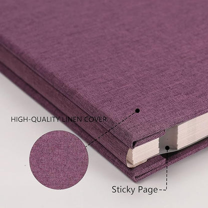 Aenbuslm Photo Album Self Adhesive Pages for 4x6 5x7 8x10 Pictures Scrapbook Magnetic Photo Albums with Sticky Pages Books with A Metallic Pen for Baby Wedding Family 11x10.6 Purple 60 Pages