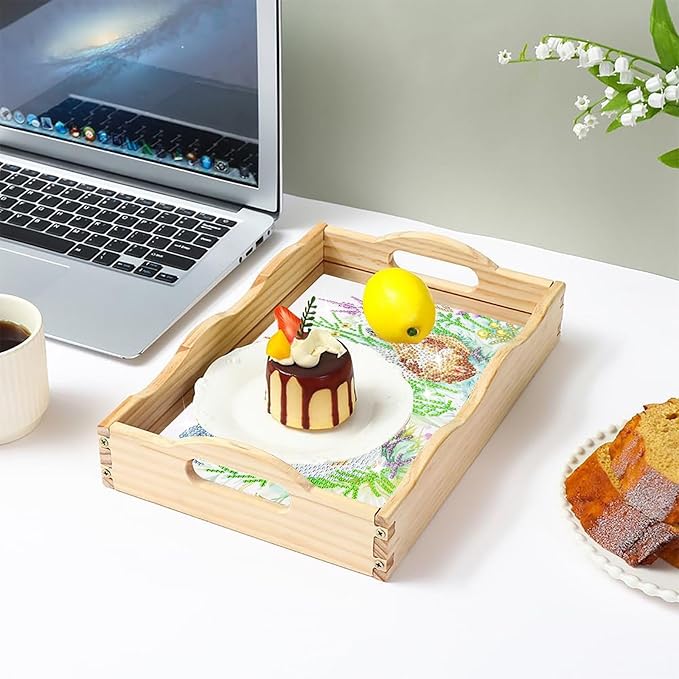 DIY Diamond Art Wooden Tray Kit, Food Tray with Handle Diamond Painted Table Decoration Tray, for Breakfast, Bar Dinner Table Diamond Dots Gem Painting Art Set for Beginners-#25-Chicken