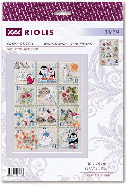 RIOLIS - Forest Calendar 1979, Cross Stitch Kits 11¾" x 15¾", Cross Stitch Kits for Beginners & Advanced, Crossstitching Kit Adult, Embroidery Counted Stitching Kit