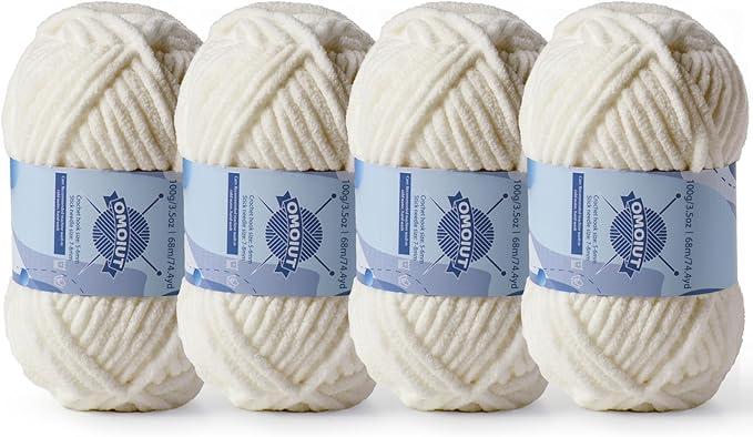 Chunky Chenille Yarn for Crocheting，Baby Yarn for Crocheting Soft Blankets，Bulky Yarns for Crochet Amigurumi，4×100g (4×74.3yds) Fluffy Velvet Yarns for Hand Knitting (4 Light Khaki)