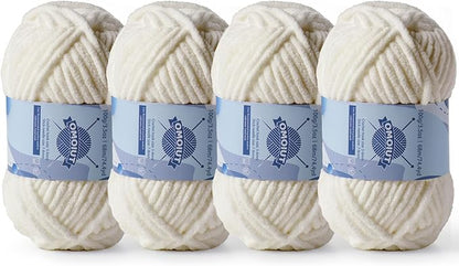 Chunky Chenille Yarn for Crocheting，Baby Yarn for Crocheting Soft Blankets，Bulky Yarns for Crochet Amigurumi，4×100g (4×74.3yds) Fluffy Velvet Yarns for Hand Knitting (4 Light Khaki)