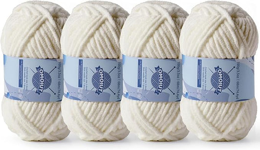 Chunky Chenille Yarn for Crocheting，Baby Yarn for Crocheting Soft Blankets，Bulky Yarns for Crochet Amigurumi，4×100g (4×74.3yds) Fluffy Velvet Yarns for Hand Knitting (4 Light Khaki)