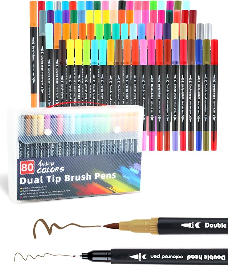 HornedDragon 80 Colors Dual Markers Brush Pens, Fine Felt & Brush Tip Marker Christmas Gifts for Adults, Stocking Stuffers Art Marker Pens for Coloring Book Journaling Note Taking Hand Lettering