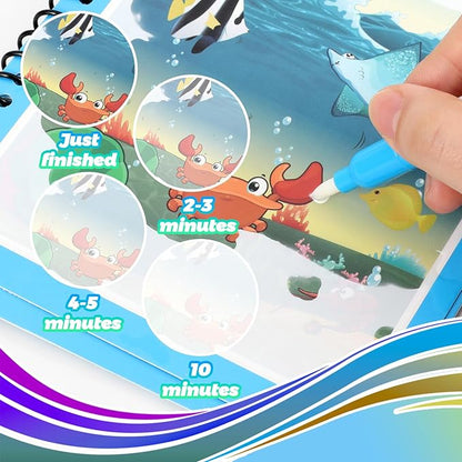 4 Pack Reusable Water Coloring Books for Toddlers, Paint with Water Books,Mess-Free Coloring Book, Portable Educational Doodle Drawing Toy, Improving Children's Imagination, Color Perception