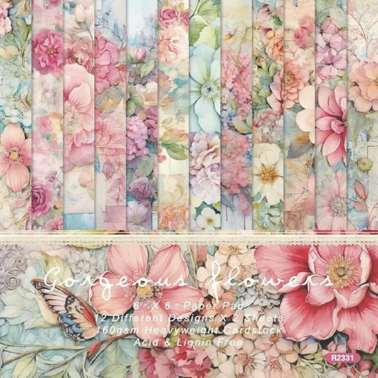 DESEACO Vintage Floral Scrapbook Paper Pad - 6x6 Inch Single-Sided Craft Paper for Card Making, Decoupage, Journaling, and DIY Projects
