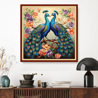 Dimxvean Stamped Cross Stitch Kits,Cross Stitch Kits for Adults Beginners,Embroidery Kits Full Range of Cross Stitch Stamped Kits Needlepoint Kits Cross Stitch Patterns- Peacock Flower 18x18 inch