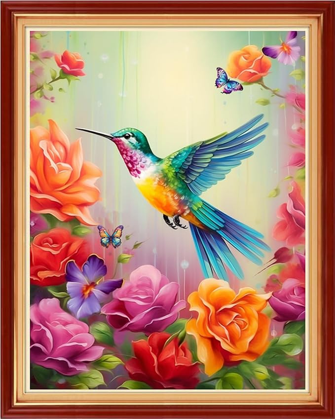 Findvoor Stamped Cross Stitch Kits for Beginner Embroidery Kits for Beginners Adults DIY 11CT Cross Stitch Patterns Needlepoint Kits Crossstitching Kits-Hummingbirds Honey 16x20 inch