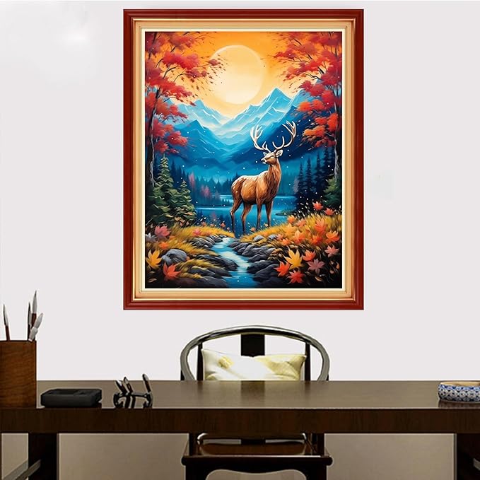 Redxing Stamped Cross Stitch Kits Embroidery kit for Beginners Adults Full Range of Embroidery Patterns Starter Kits DIY Printed Cross Stitch Kits Needlepoint Kits 11CT-Sunset Elk 16x20 inch