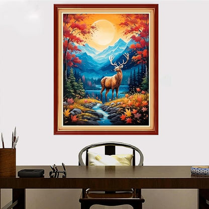 Redxing Stamped Cross Stitch Kits Embroidery kit for Beginners Adults Full Range of Embroidery Patterns Starter Kits DIY Printed Cross Stitch Kits Needlepoint Kits 11CT-Sunset Elk 16x20 inch