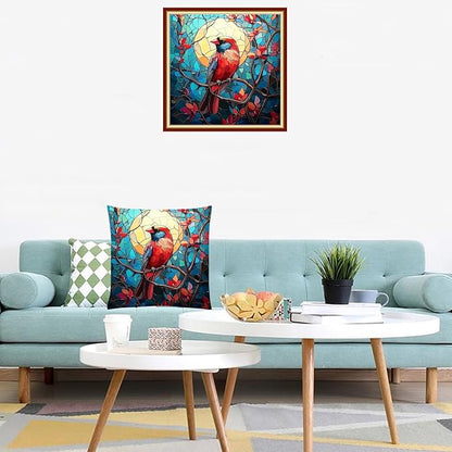 Lovxvouy Pillow Cross Stitch Kits for Adults Beginners-Preprinted Needlepoint Kit Stamped Crossstitching Kits 11CT Cross-Stitch Kit Stitches Kit Embroidery Kits-Little bird sunrise 18x18 inchs