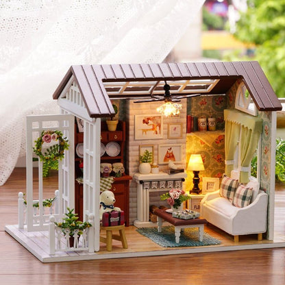 DIY Miniature Dollhouse Kits - Wooden Mini Model House with LED Lights, Tiny Furniture & Accessories – Craft Building Kits for Adults – Birthday Christmas Valentine's Gift- Happy Time - Image 2