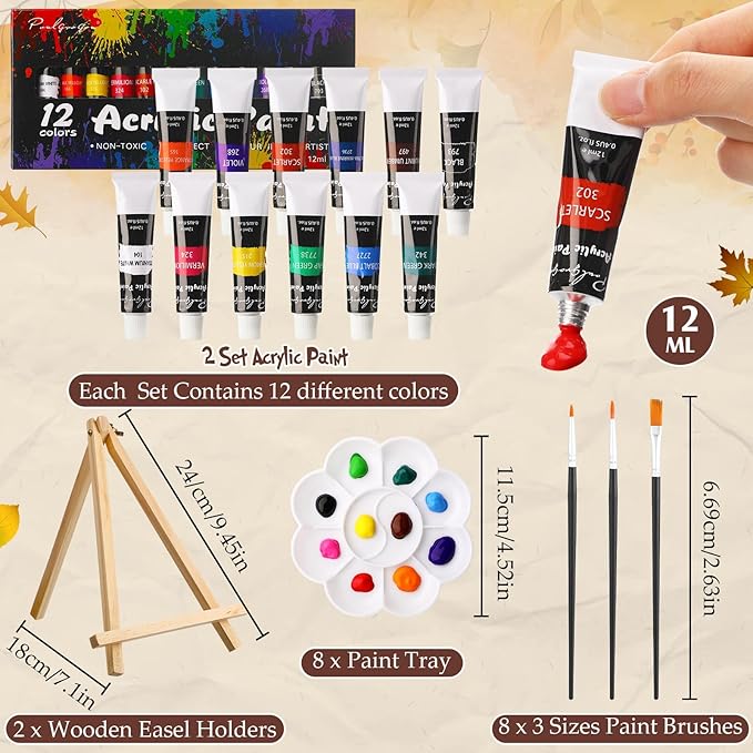 Cholemy 36 Pcs Valentine Paint and Sip Kit for Adults 8''x10'' Pre Drawn Canvas for Painting DIY Afro Acrylic Painting Kit Wood Easel Brushes Date Night Bulk for Party Gifts(Fall Scarecrow)