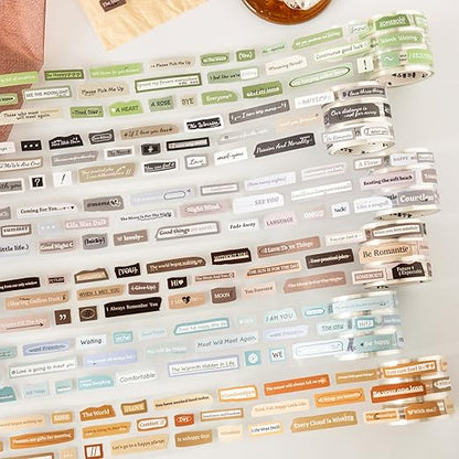 AuriicLeaf Words Pre-Cut Tapes Set, 6 Rolls Phrase Ephemera for Junk Journaling, Scrapbooking, Crafting, DIY Projects, Diaries, and Art Supplies