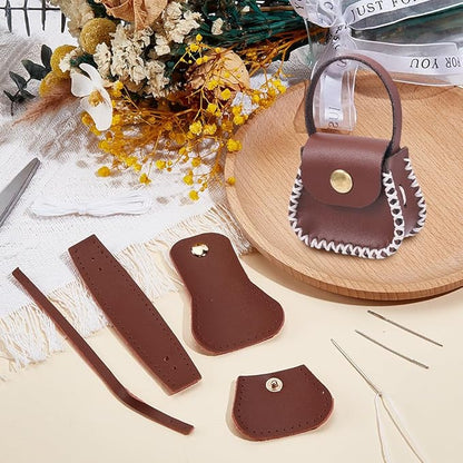 DIY Handbag Mini Coin Bag Sewing Set for Women PU Leather Purse Making Kit Handmade Small Purse Crochet Knitting Supplies for DIY Birthday Bridal Wedding Gift(Brown)