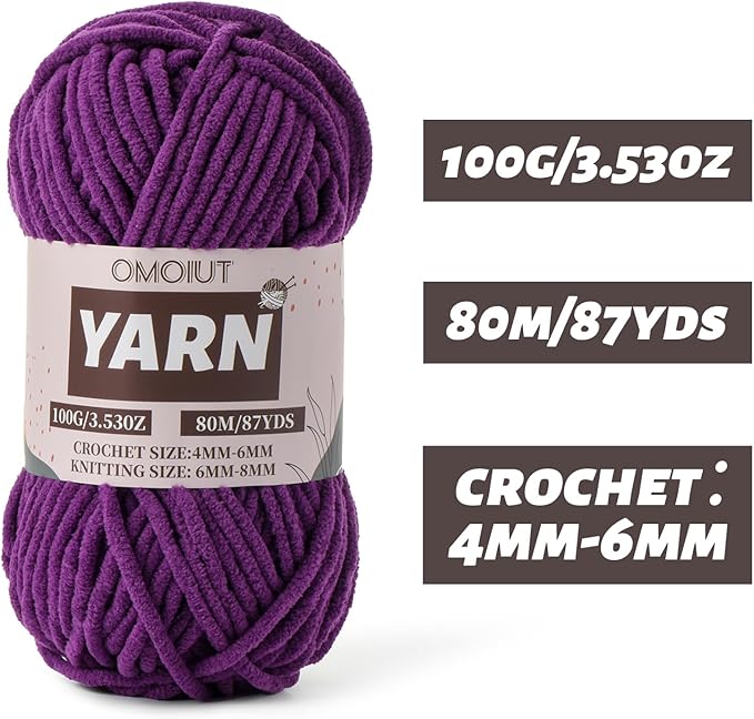 Fluffy Chenille Yarn for Crocheting - Baby Yarn for Crocheting Soft Blanket - 3 Pack of 100g/(87.4yds) Crochet Amigurumi Chunky Yarns - Super Bulky 5 Velvet Yarns (3 Violet)