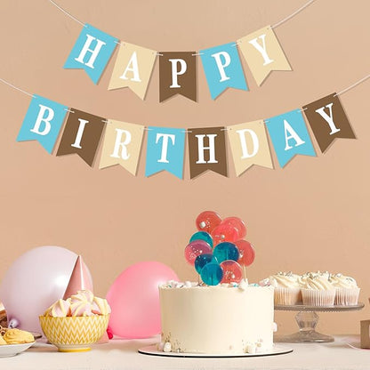 Mooliwe 171 Pcs DIY Custom Banner Kit Make Your Own Customizable Sign for Birthday Wedding Party Decoration Include 20 Paper Pennant 148 Letters and Numbers 1 Rope 2 Threading Device (Blue Brown)