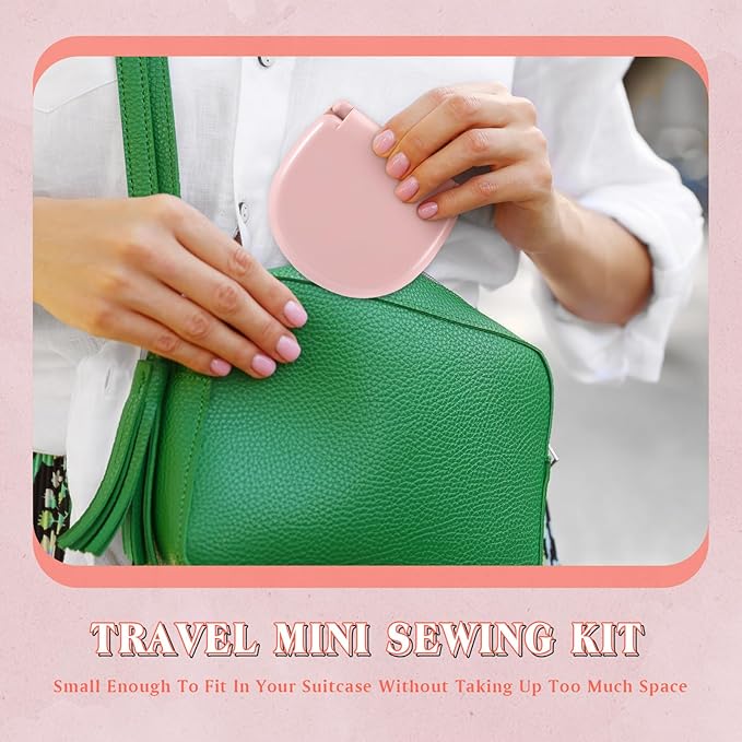 Yuxung 10 Pcs Mini Travel Sewing Kit Portable Emergency Repair Kit Mini Sewing Box with Threads Scissors Needles DIY Supplies for Beginner Traveler Hotel Charity(Light Pink)