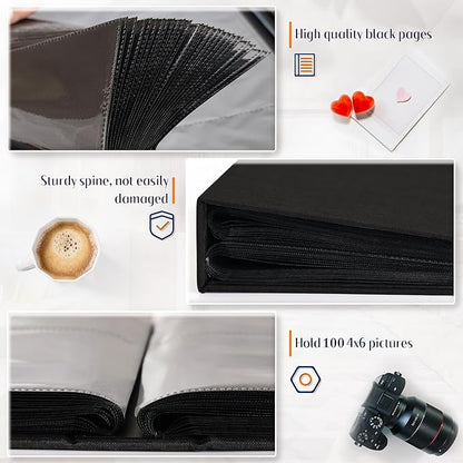 Popotop Photo Album 4x6 100 Pockets for Wedding Gifts,Linen Hardcover Picture Albums for Family Anniversary Baby Vacation Pictures