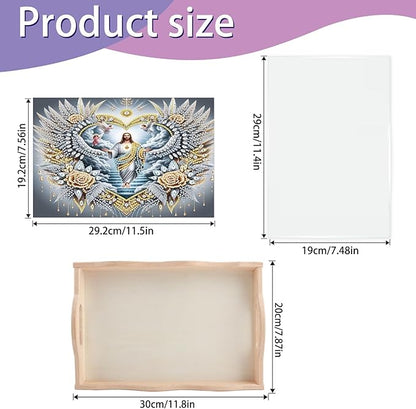 JISHSHAY Diamond Art Serving Tray Diamond Painting Food Tray Gem Art Serving Platter Gem Painting Mosaic Kits for Adults DIY Kits for Adults Table Decor, with Handle 20×30cm/7.87×11.81in, Jesus