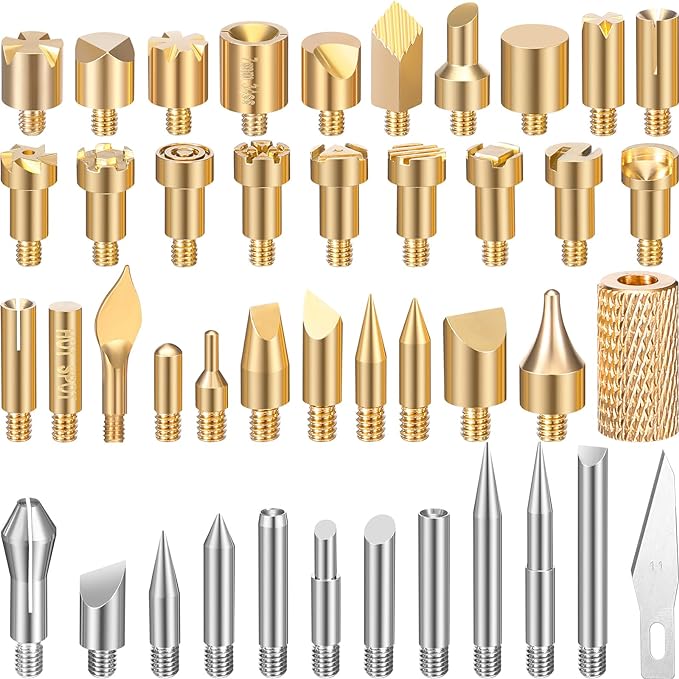 Lothee 43 Pcs Wood Burning Tips Kit, Wood Burning Letters Numbers Alphabet Stamps Stencils Templates for Embossing Branding Crafts Personalization Tools Gift for Dad(Different Shape)