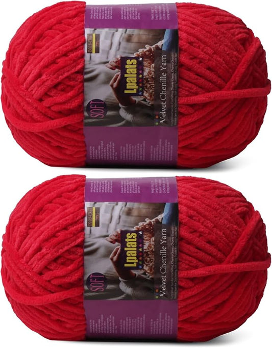 Chunky Chenille Yarn for Crocheting - 2x200g Baby Blanket Yarn for Crocheting Soft - 350 Yards Fluffy Thick Plush Yarns for Knitting Blankets Amigurumi (2, Red)