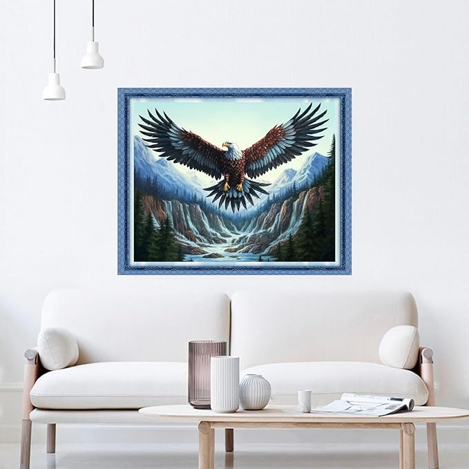 DMCVIVR Stamped Cross Stitch Kits for Beginners Adults Needlepoint Kits for Beginners Embroidery Kits for Adults Crossstitch Kit for Beginners 11CT-Mountain and River Owl 16x20 inchs
