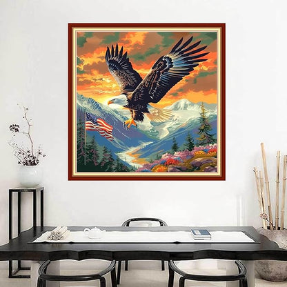 Joyhoor Stamped Cross Stitch Kits for Beginners Needlepoint Kits for Adults Embroidery Kits 11CT Counted Cross Stitch Kits Printed Embroidery Pattern-Eagle Flag 18x18 inchs