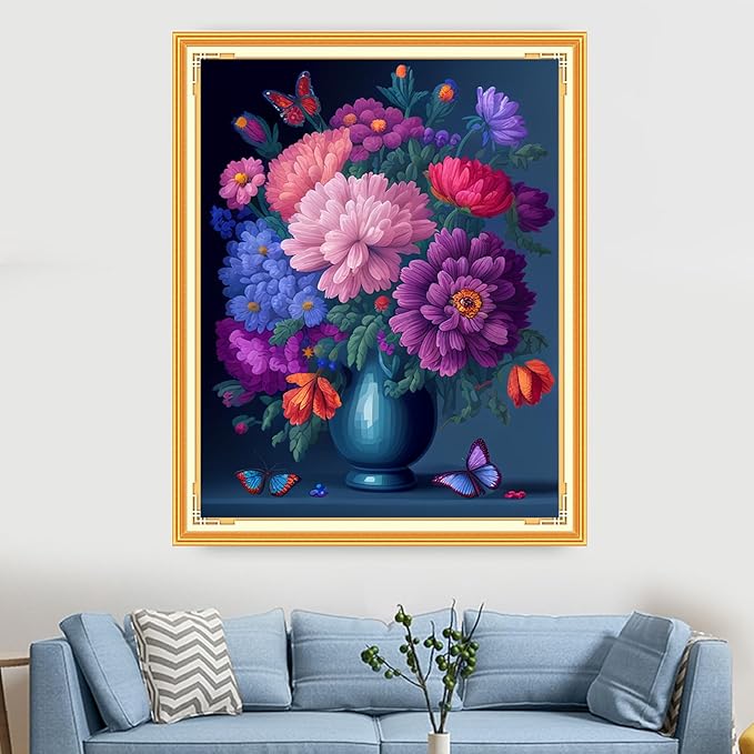 Findvoor Stamped Cross Stitch Kits for Beginners Full Range of Cross Stitching Embroidery Pattern for Adults, 11CT DIY Needlepoint Embroidery Starter Kits-Colorful Flowers 15.7x19.7 inch